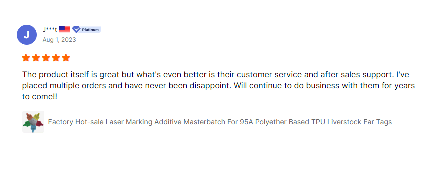 Customer Testimonials for Laser Marking Masterbatches